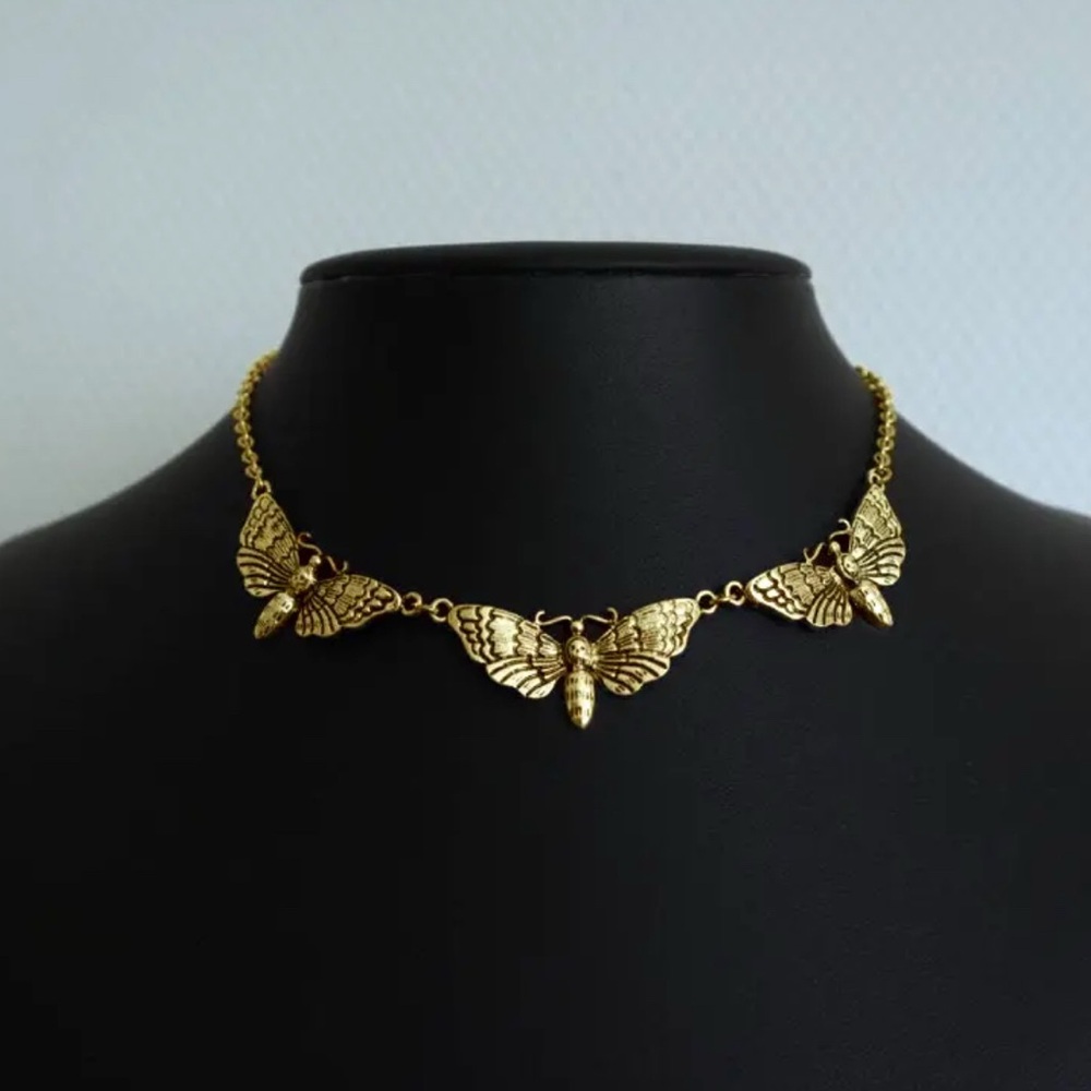 Stainless Steel Death Head Moth Necklace | Punk Gothic Adjustable Chain Y2K